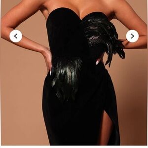 Fashion Nova Black Strapless Dress with Feather Detail
